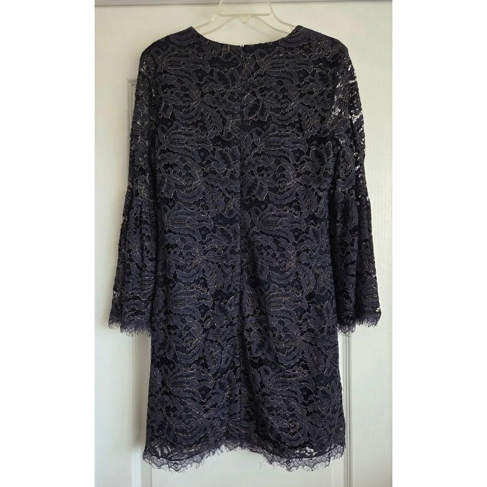 Dress The‎ Population Blue Lace Bell Sleeve Metallic Thread Dress Sz L Wedding